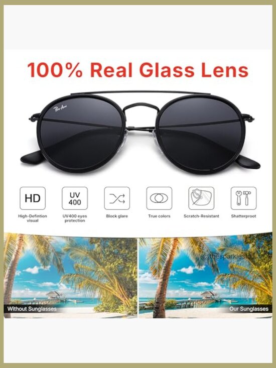 Retro Round Sunglasses with 100% Real Glass Lenses, UV400 Protection main image 6